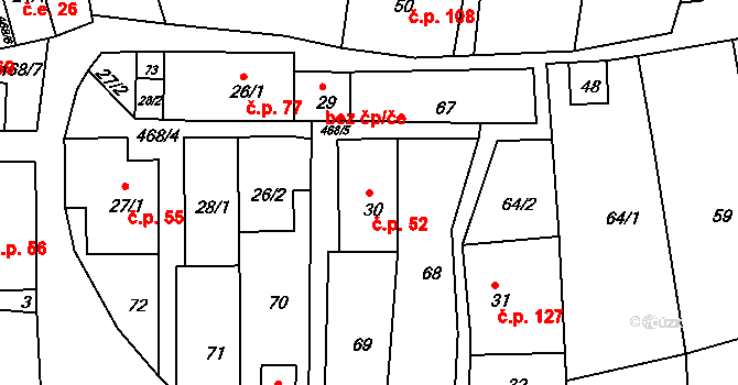 Raškov 52, Bohdíkov na parcele st. 30 v KÚ Raškov Dvůr, Katastrální mapa