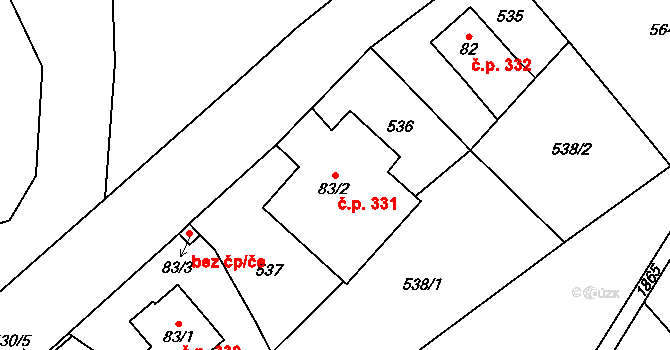 Tomíkovice 331, Žulová na parcele st. 83/2 v KÚ Tomíkovice, Katastrální mapa