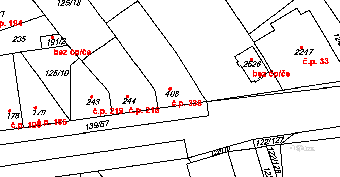 Lobeček 338, Kralupy nad Vltavou na parcele st. 408 v KÚ Lobeček, Katastrální mapa