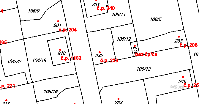 Rudná 239 na parcele st. 232 v KÚ Dušníky u Rudné, Katastrální mapa
