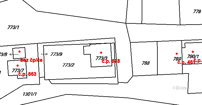 Líně 578 na parcele st. 773/3 v KÚ Líně, Katastrální mapa