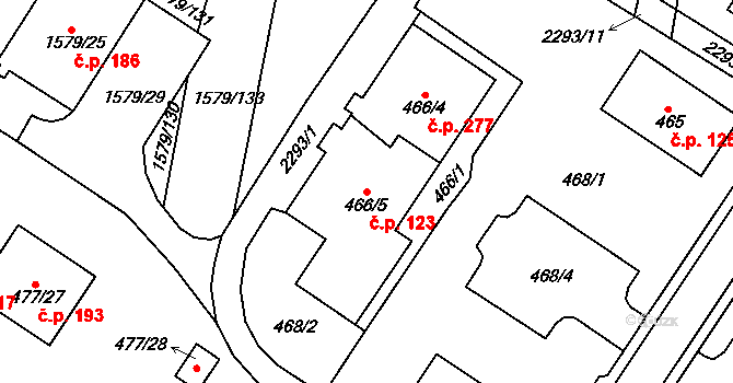 Malé Předměstí 123, Horšovský Týn na parcele st. 466/5 v KÚ Horšovský Týn, Katastrální mapa