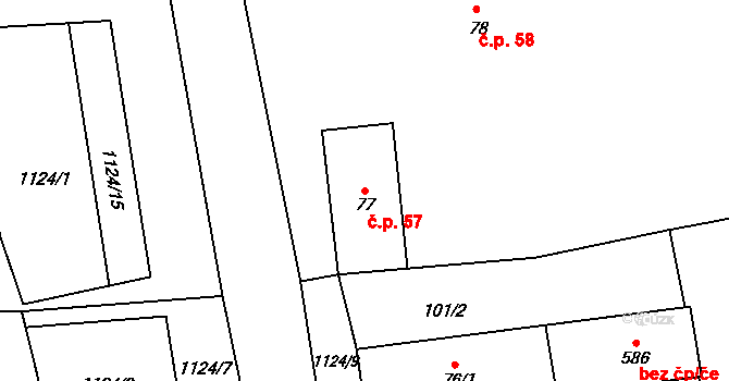 Velká Ves 57, Broumov na parcele st. 77 v KÚ Velká Ves u Broumova, Katastrální mapa