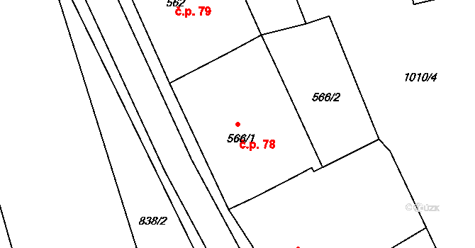 Olivětín 78, Broumov na parcele st. 566/1 v KÚ Broumov, Katastrální mapa