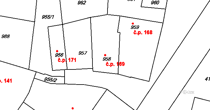 Pražské Předměstí 169, Jaroměř na parcele st. 958 v KÚ Jaroměř, Katastrální mapa
