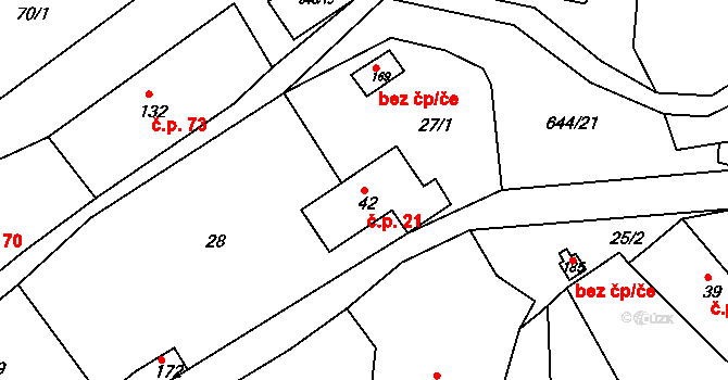 Bělý 21, Machov na parcele st. 42 v KÚ Bělý, Katastrální mapa