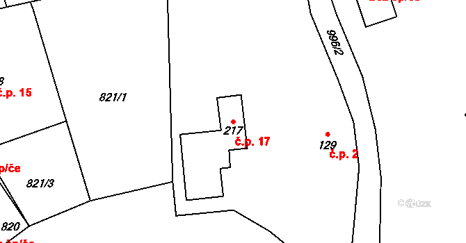 Radešov 17, Police nad Metují na parcele st. 217 v KÚ Radešov nad Metují, Katastrální mapa