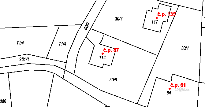 Kramolna 57 na parcele st. 114 v KÚ Kramolna, Katastrální mapa