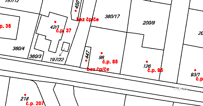 Nemošice 85, Pardubice na parcele st. 98 v KÚ Nemošice, Katastrální mapa