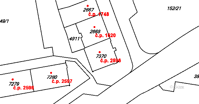 Zelené Předměstí 2596, Pardubice na parcele st. 7370 v KÚ Pardubice, Katastrální mapa
