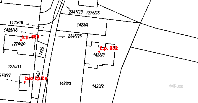 Březnice 832 na parcele st. 1423/5 v KÚ Březnice, Katastrální mapa