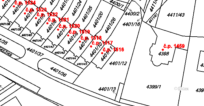 Zábřeh 1516 na parcele st. 4401/11 v KÚ Zábřeh na Moravě, Katastrální mapa