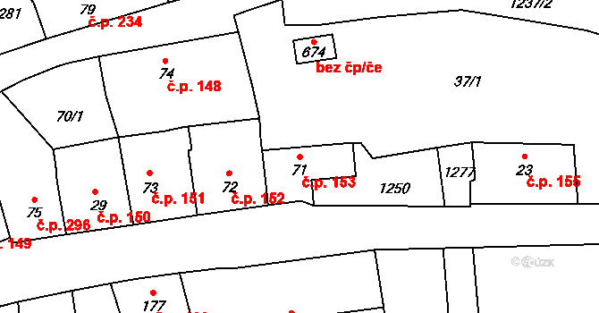 Vlachovo Březí 153 na parcele st. 71 v KÚ Vlachovo Březí, Katastrální mapa