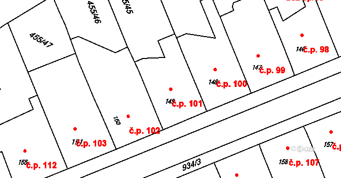 Lužany 101 na parcele st. 149 v KÚ Lužany u Přeštic, Katastrální mapa