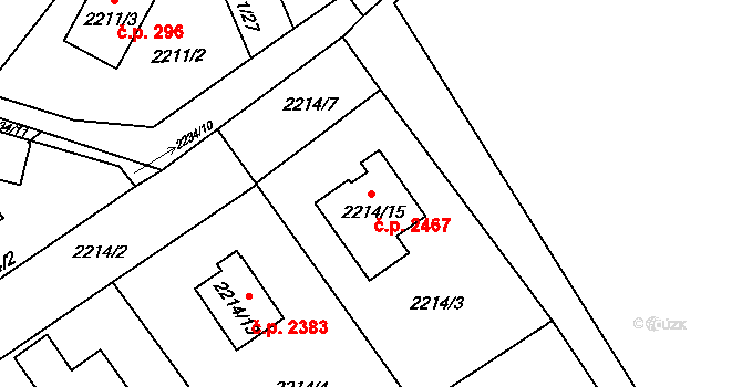 Mizerov 2467, Karviná na parcele st. 2214/15 v KÚ Karviná-město, Katastrální mapa