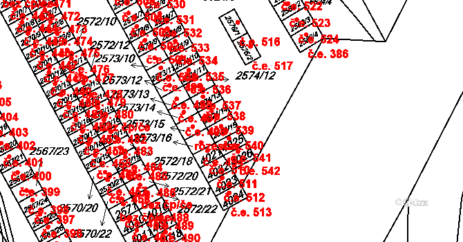 Žatec 540 na parcele st. 2574/15 v KÚ Žatec, Katastrální mapa