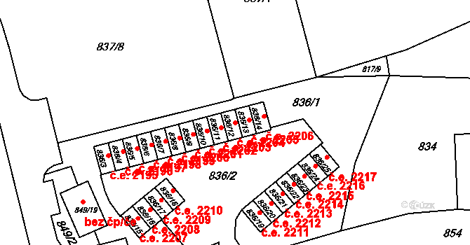 Jirkov 2204 na parcele st. 836/12 v KÚ Jirkov, Katastrální mapa