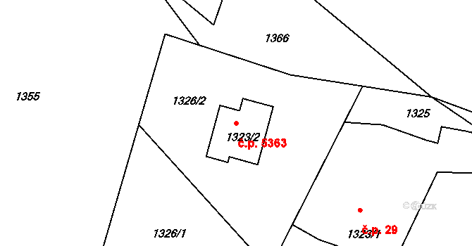 Proseč nad Nisou 5363, Jablonec nad Nisou na parcele st. 1323/2 v KÚ Proseč nad Nisou, Katastrální mapa