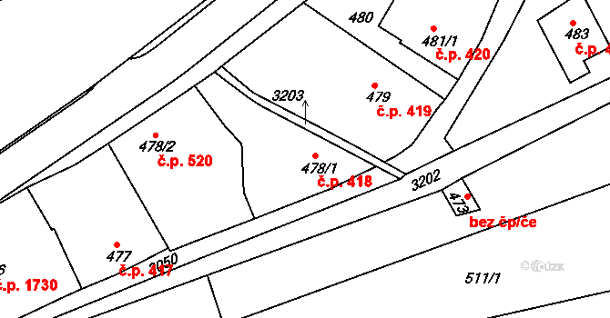 Rychnov nad Kněžnou 418 na parcele st. 478/1 v KÚ Rychnov nad Kněžnou, Katastrální mapa
