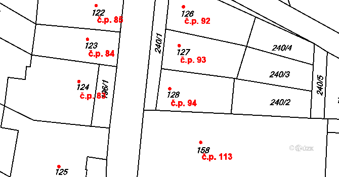 Tučapy 94, Holešov na parcele st. 128 v KÚ Tučapy u Holešova, Katastrální mapa