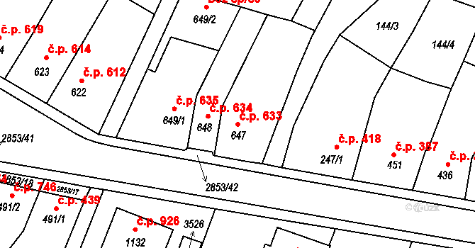 Bystřice pod Hostýnem 633 na parcele st. 647 v KÚ Bystřice pod Hostýnem, Katastrální mapa