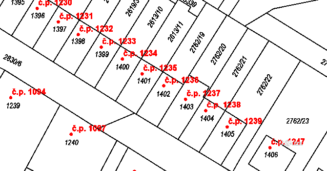 Bystřice pod Hostýnem 1236 na parcele st. 1402 v KÚ Bystřice pod Hostýnem, Katastrální mapa