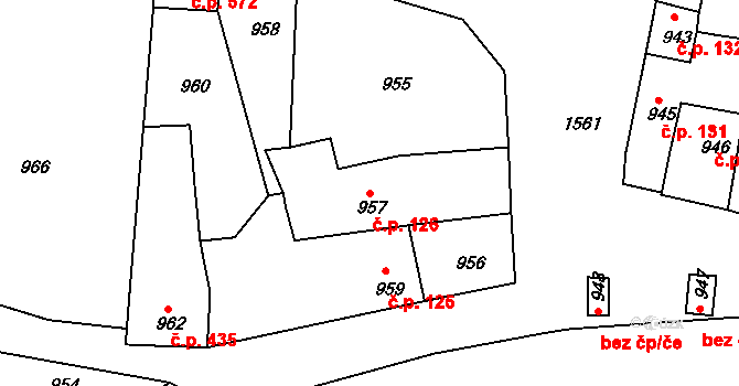 Plumlov 126 na parcele st. 957 v KÚ Plumlov, Katastrální mapa