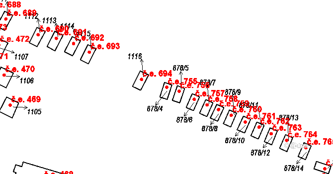 Štítary 755 na parcele st. 878/4 v KÚ Štítary na Moravě, Katastrální mapa