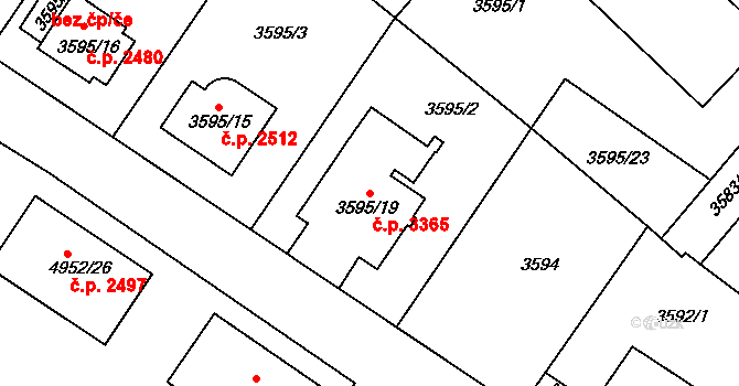 Znojmo 3365 na parcele st. 3595/19 v KÚ Znojmo-město, Katastrální mapa