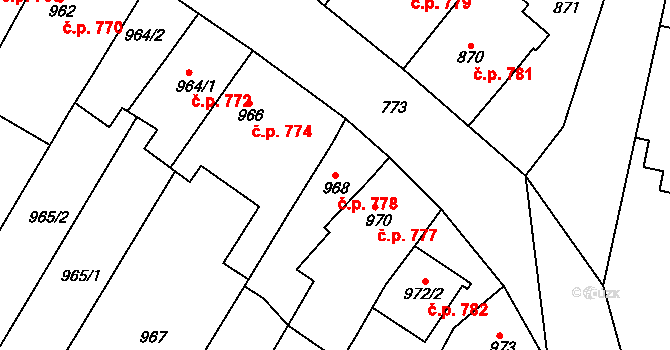 Moravský Krumlov 778 na parcele st. 968 v KÚ Moravský Krumlov, Katastrální mapa