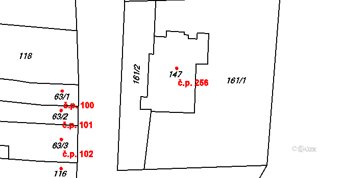 Přerov III-Lověšice 256, Přerov na parcele st. 147 v KÚ Lověšice u Přerova, Katastrální mapa