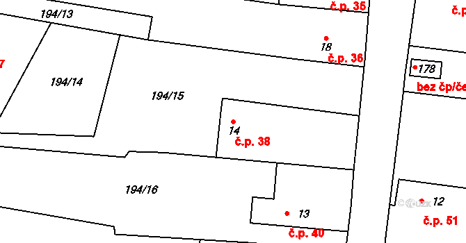 Polipsy 38, Čestín na parcele st. 14 v KÚ Polipsy, Katastrální mapa