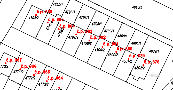 Žižkov 882, Kutná Hora na parcele st. 4798/2 v KÚ Kutná Hora, Katastrální mapa