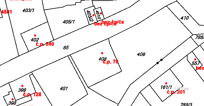 Vrkoslavice 70, Jablonec nad Nisou na parcele st. 408 v KÚ Vrkoslavice, Katastrální mapa