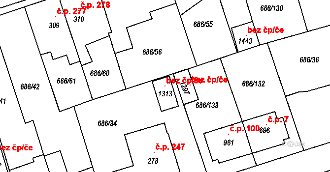 Česká Třebová 121104664 na parcele st. 1313 v KÚ Parník, Katastrální mapa