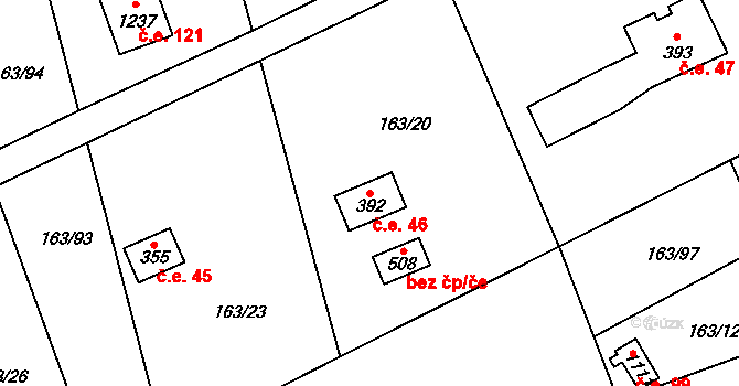 Horoměřice 46 na parcele st. 392 v KÚ Horoměřice, Katastrální mapa