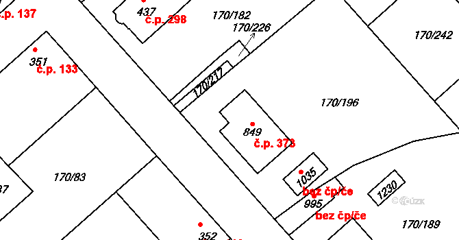 Brandýsek 373 na parcele st. 849/1 v KÚ Brandýsek, Katastrální mapa