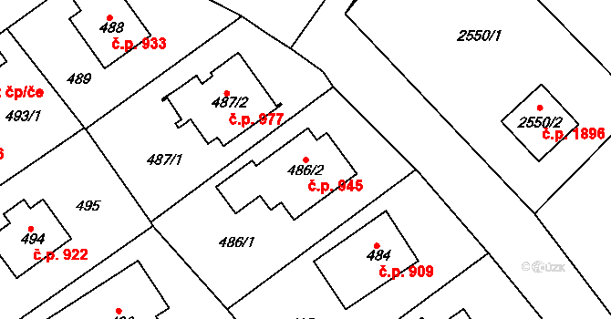 Roztoky 945 na parcele st. 486/2 v KÚ Roztoky u Prahy, Katastrální mapa