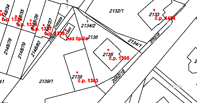 Nový Bor 1395 na parcele st. 2135 v KÚ Nový Bor, Katastrální mapa
