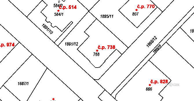 Tišnov 738 na parcele st. 768 v KÚ Tišnov, Katastrální mapa