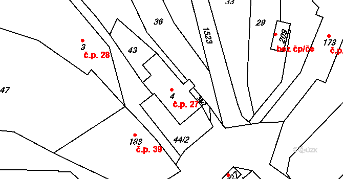 Ruda 27, Tvrdkov na parcele st. 4 v KÚ Ruda u Rýmařova, Katastrální mapa