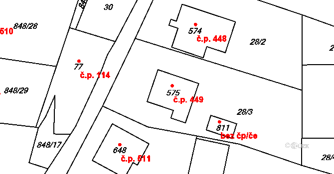 Cerhenice 449 na parcele st. 575 v KÚ Cerhenice, Katastrální mapa
