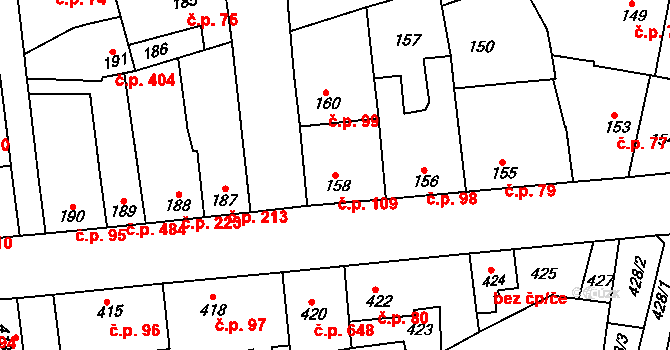 Švermov 109, Kladno na parcele st. 158 v KÚ Motyčín, Katastrální mapa