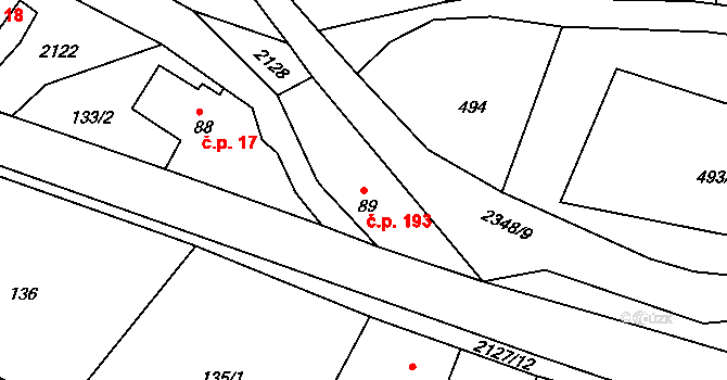Dolní Podluží 193 na parcele st. 89 v KÚ Dolní Podluží, Katastrální mapa