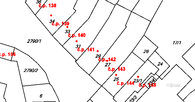 Dačice I 142, Dačice na parcele st. 29 v KÚ Dačice, Katastrální mapa