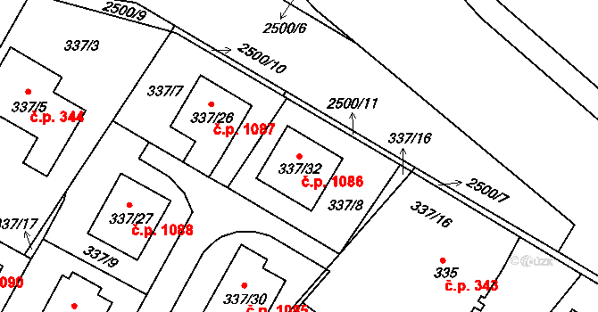 Třeboň II 1086, Třeboň na parcele st. 337/32 v KÚ Třeboň, Katastrální mapa