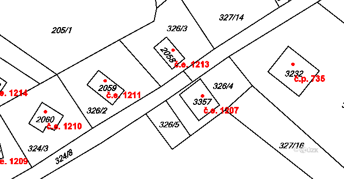 Ostravice 1213 na parcele st. 2058 v KÚ Ostravice 1, Katastrální mapa