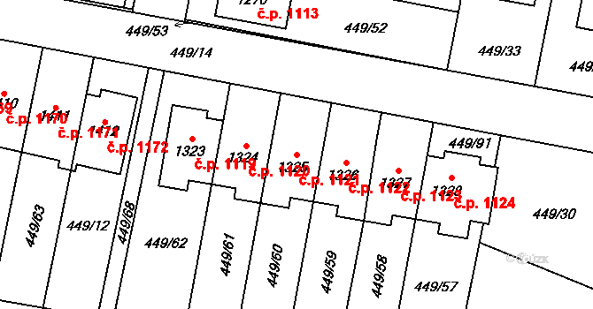 Třebechovice pod Orebem 1121 na parcele st. 1325 v KÚ Třebechovice pod Orebem, Katastrální mapa