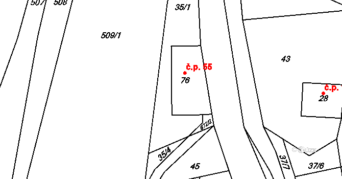 Bradlecká Lhota 55 na parcele st. 76 v KÚ Bradlecká Lhota, Katastrální mapa