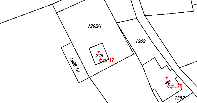Spálov 17, Semily na parcele st. 275 v KÚ Spálov u Semil, Katastrální mapa